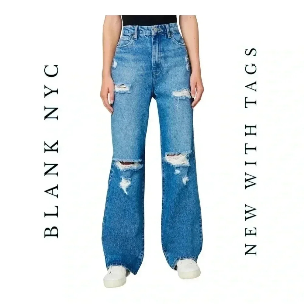 1315/1316. BLANK NYC “THE FRANKLIN” DENIM JEANS SIZE‎ 24 FACTORY DISTRESSED MED.